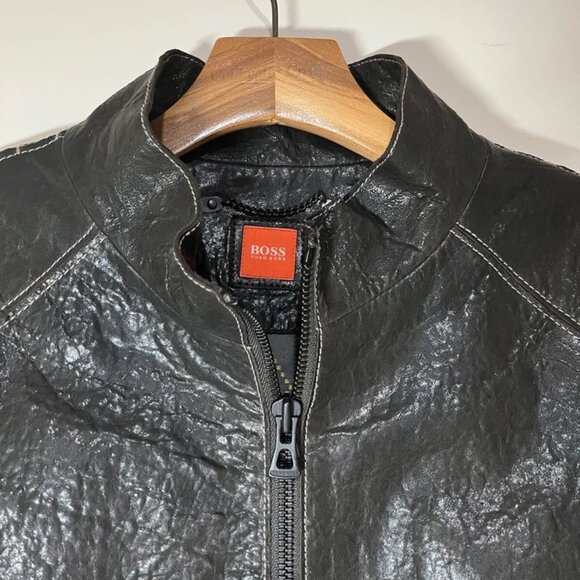 Hugo Boss Lamb Brown leather Racer jkt SZ 46R Casual SUPERB - Picture 6 of 16